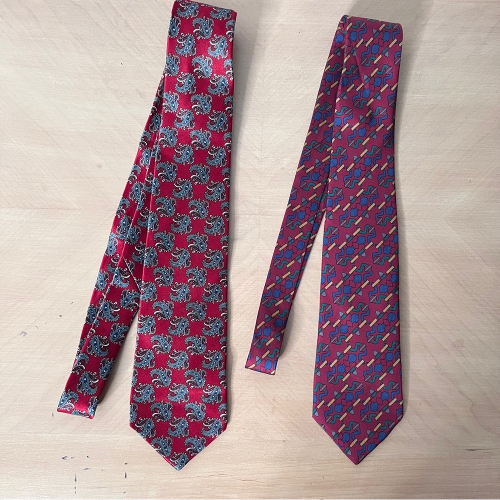 Bundle of (2) Christian Dior Red and Blue Patterned Ties